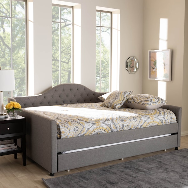 Baxton Studio Eliza Grey Upholstered Full Size Daybed with Trundle - 147-8716