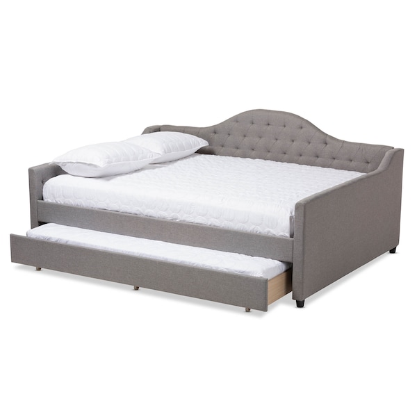 Baxton Studio Eliza Grey Upholstered Full Size Daybed with Trundle - 147-8716