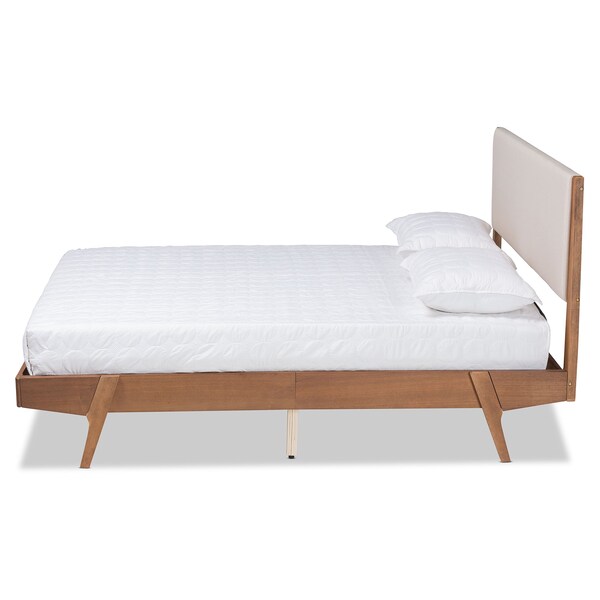 Baxton Studio Senna Mid-Century Beige Fabric Upholstered and Walnut Brown Finished Wood Platform Bed-Full - 197-11603-ZORO