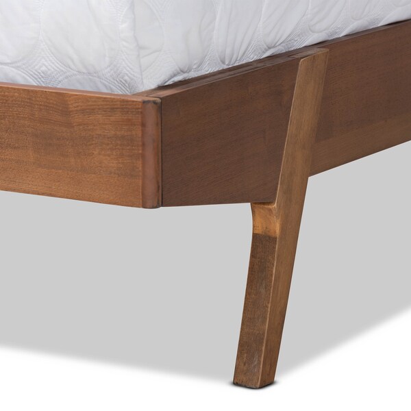 Baxton Studio Senna Mid-Century Beige Fabric Upholstered and Walnut Brown Finished Wood Platform Bed-Full - 197-11603-ZORO