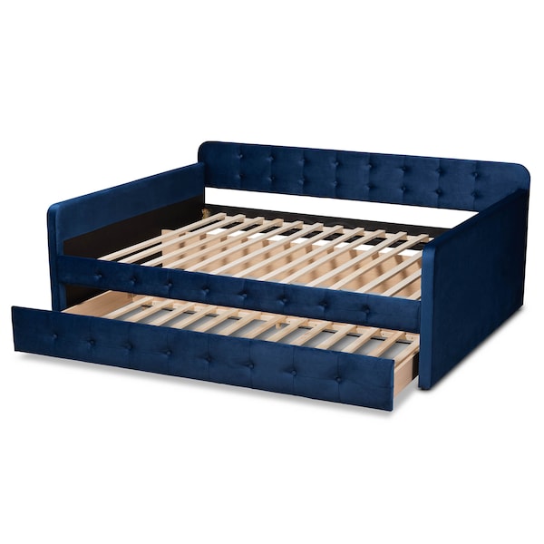 Baxton Studio Jona Blue Velvet and Button Tufted Full Size Daybed with Trundle - 169-10846