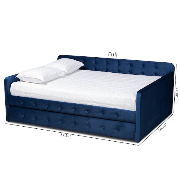 Baxton Studio Jona Blue Velvet and Button Tufted Full Size Daybed with Trundle - 169-10846