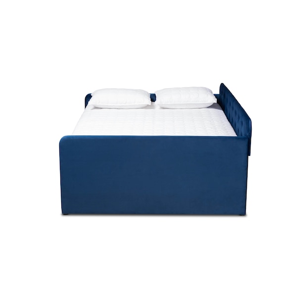 Baxton Studio Jona Blue Velvet and Button Tufted Full Size Daybed with Trundle - 169-10846