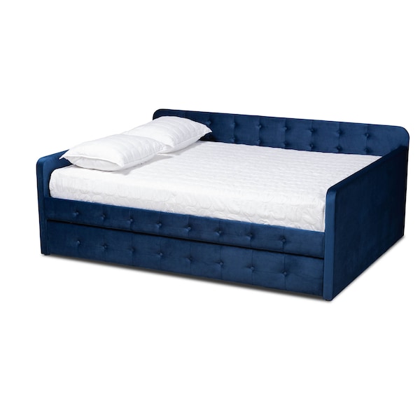 Baxton Studio Jona Blue Velvet and Button Tufted Full Size Daybed with Trundle - 169-10846