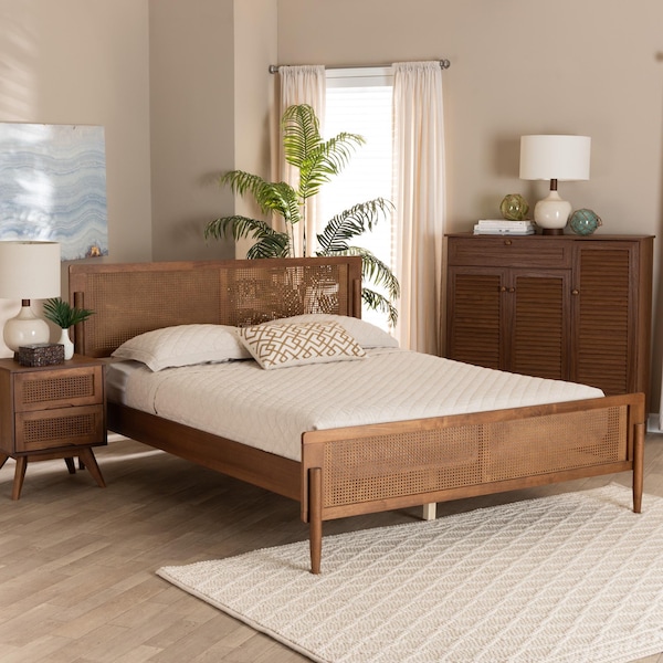 Baxton Studio Gardwin Mid-Century Modern Ash Walnut Finished Wood Queen Size Platform Bed - 235-12777-ZORO