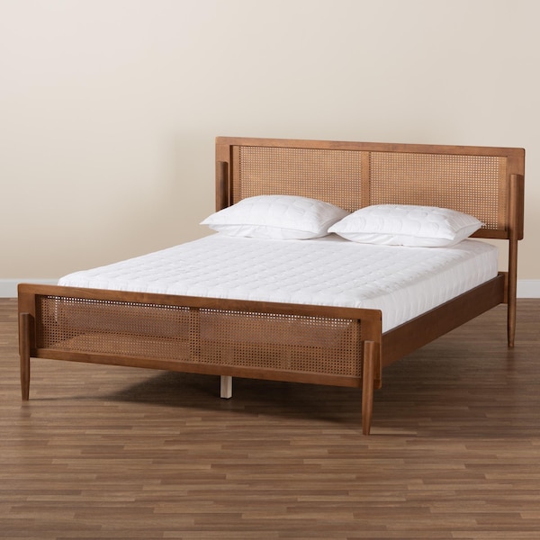 Baxton Studio Gardwin Mid-Century Modern Ash Walnut Finished Wood Queen Size Platform Bed - 235-12777-ZORO