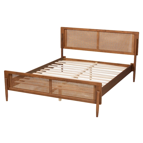 Baxton Studio Gardwin Mid-Century Modern Ash Walnut Finished Wood Queen Size Platform Bed - 235-12777-ZORO