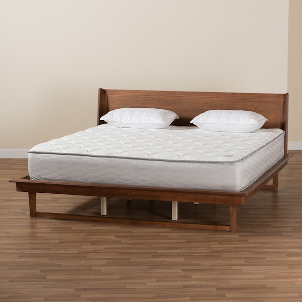 Baxton Studio Macayle Mid-Century Modern Ash Walnut Finished Wood Queen Size Platform Bed - 227-12429-ZORO