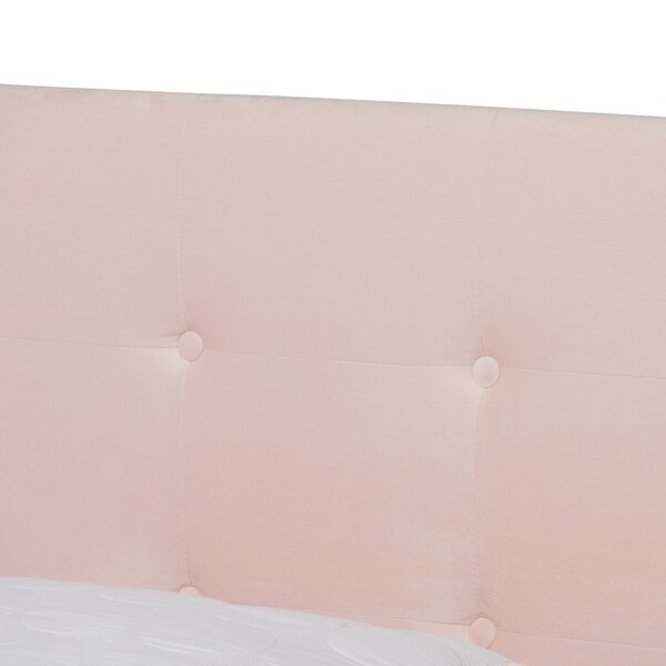 Baxton Studio Caprice Modern and Contemporary Glam Light Pink Velvet Fabric Queen Size Panel Bed - 183-11255-ZORO
