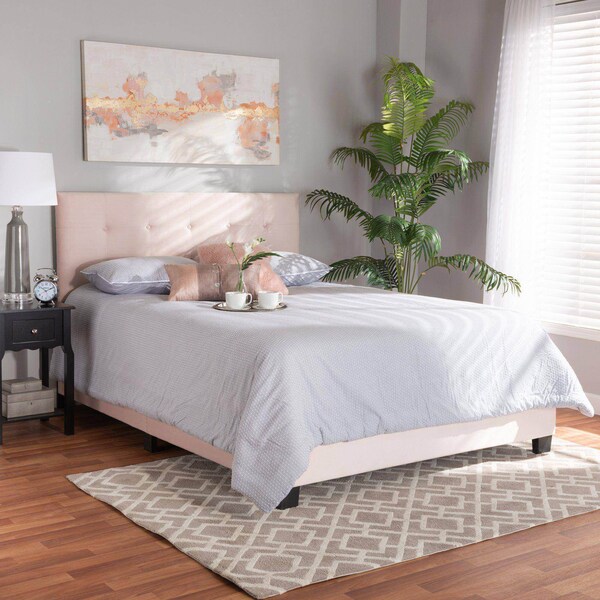 Baxton Studio Caprice Modern and Contemporary Glam Light Pink Velvet Fabric Queen Size Panel Bed - 183-11255-ZORO