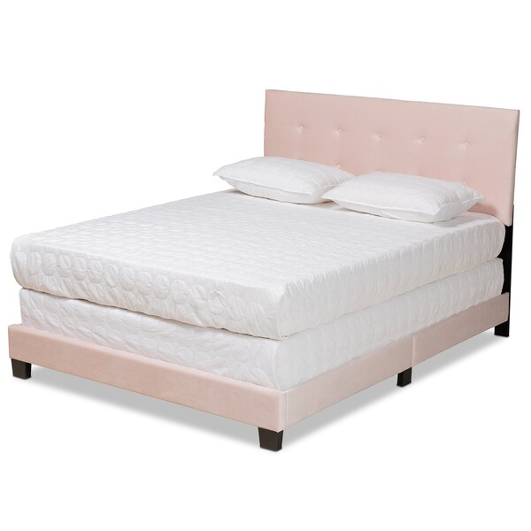 Baxton Studio Caprice Modern and Contemporary Glam Light Pink Velvet Fabric Queen Size Panel Bed - 183-11255-ZORO