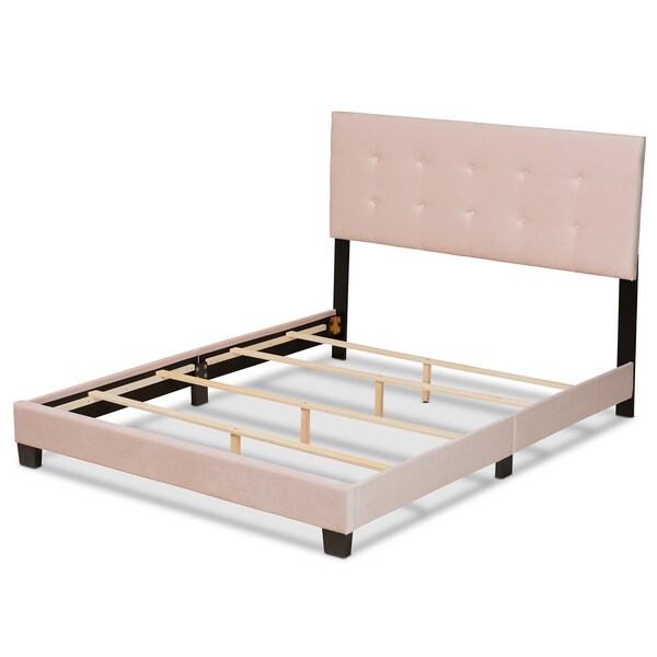 Baxton Studio Caprice Modern and Contemporary Glam Light Pink Velvet Fabric Queen Size Panel Bed - 183-11255-ZORO