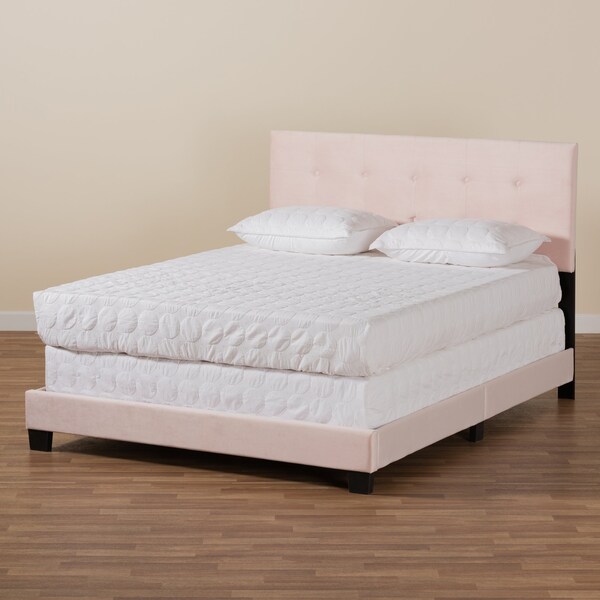 Baxton Studio Caprice Modern and Contemporary Glam Light Pink Velvet Fabric Queen Size Panel Bed - 183-11255-ZORO