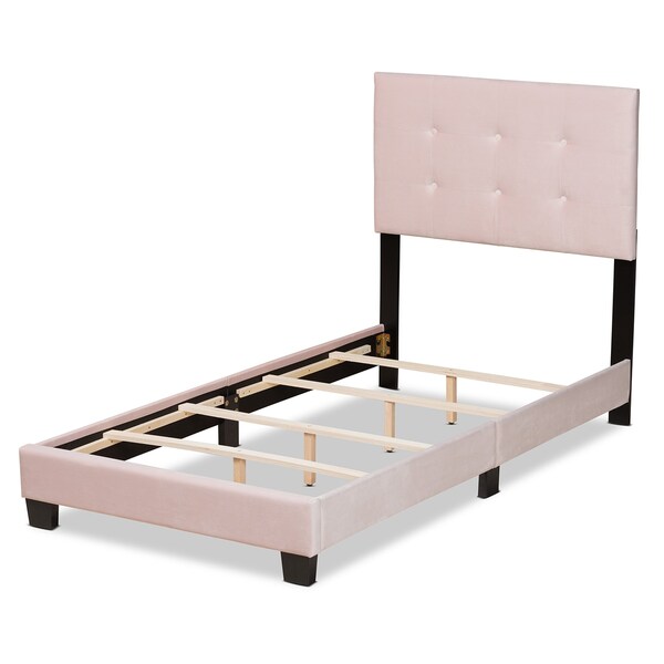 Baxton Studio Caprice Modern and Contemporary Glam Light Pink Velvet Fabric Twin Size Panel Bed - 183-11253-ZORO