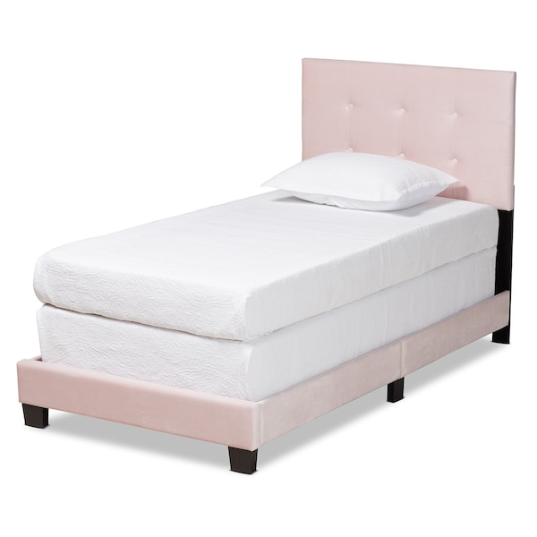 Baxton Studio Caprice Modern and Contemporary Glam Light Pink Velvet Fabric Twin Size Panel Bed - 183-11253-ZORO