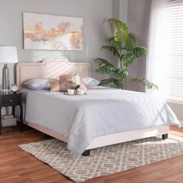 Baxton Studio Benjen Modern and Contemporary Glam Light Pink Velvet Fabric Full Size Panel Bed - 183-11263-ZORO