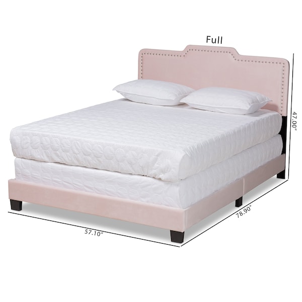 Baxton Studio Benjen Modern and Contemporary Glam Light Pink Velvet Fabric Full Size Panel Bed - 183-11263-ZORO