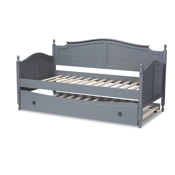 Baxton Studio Mara Grey Finished Wood Twin Size Daybed with Roll-Out Trundle Bed - 158-9627