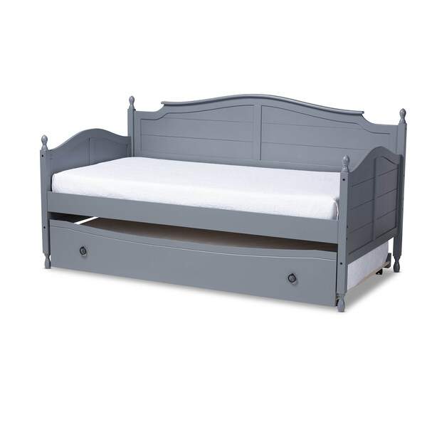 Baxton Studio Mara Grey Finished Wood Twin Size Daybed with Roll-Out Trundle Bed - 158-9627