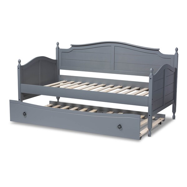 Baxton Studio Mara Grey Finished Wood Twin Size Daybed with Roll-Out Trundle Bed - 158-9627