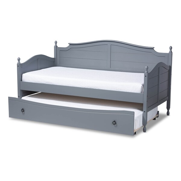 Baxton Studio Mara Grey Finished Wood Twin Size Daybed with Roll-Out Trundle Bed - 158-9627