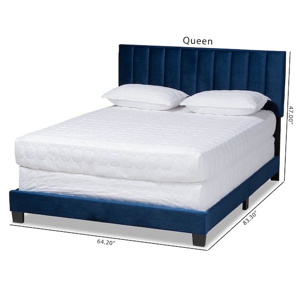 Baxton Studio Clare Navy Blue Velvet Full Size Panel Bed with Tufted Headboard - 163-10498