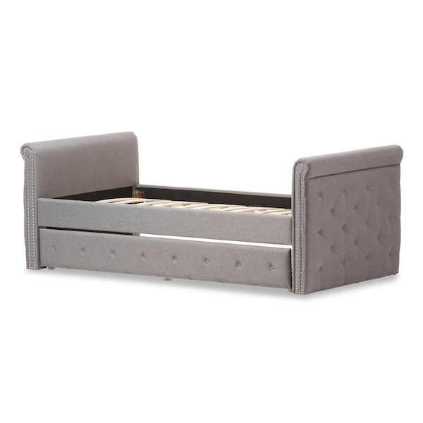 Baxton Studio Swamson Grey Tufted Twin Size Daybed with Roll-out Trundle Bed - 127-7040