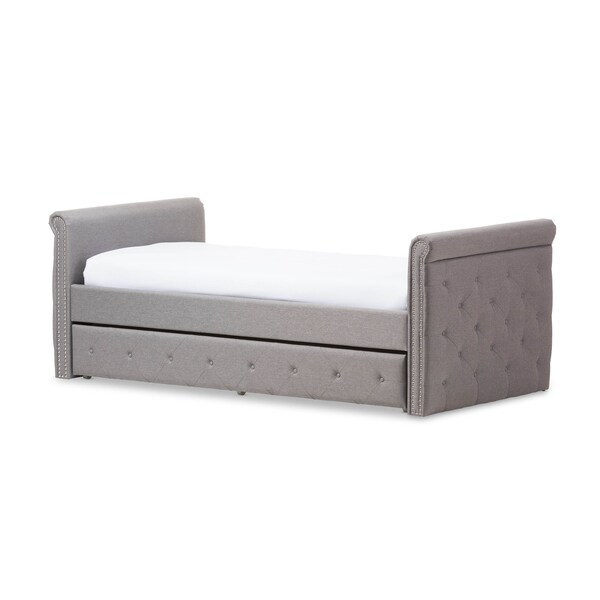 Baxton Studio Swamson Grey Tufted Twin Size Daybed with Roll-out Trundle Bed - 127-7040