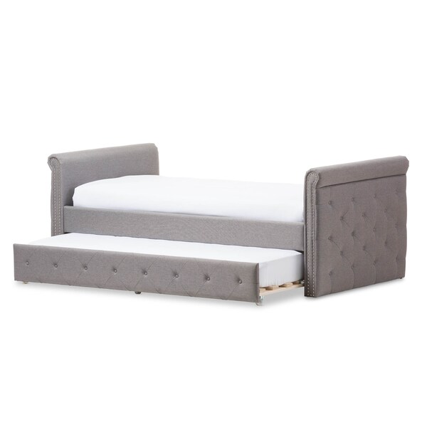 Baxton Studio Swamson Grey Tufted Twin Size Daybed with Roll-out Trundle Bed - 127-7040