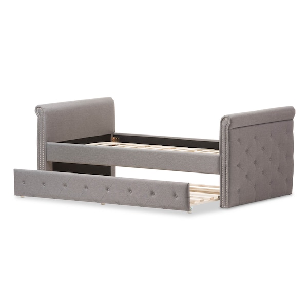 Baxton Studio Swamson Grey Tufted Twin Size Daybed with Roll-out Trundle Bed - 127-7040