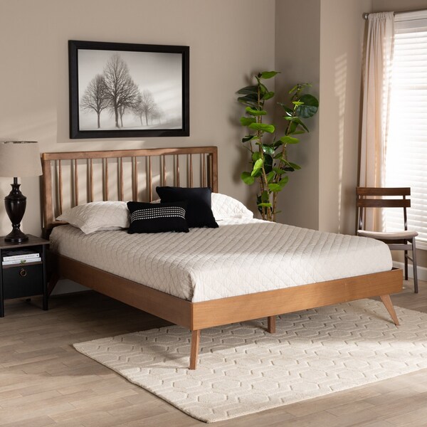 Baxton Studio Toru Mid-Century Modern Ash Walnut Finished Wood Full Size Platform Bed - 180-11109-9407-ZORO