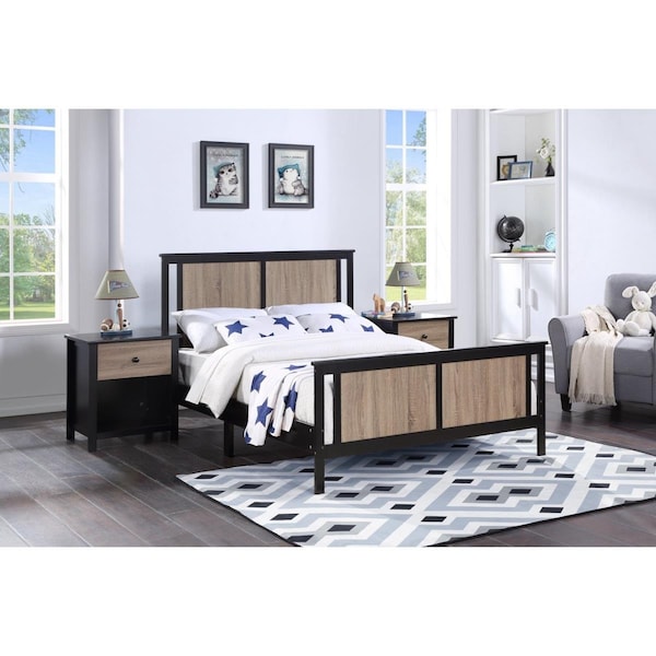 Olive & Opie Connelly Reversible Panel Full Size Bed Black & Vintage Walnut - 27512-BLK