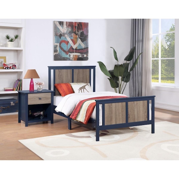 Olive & Opie Connelly Reversible Panel Twin Size Bed Midnight Blue & Vintage Walnut - 27511-MBL