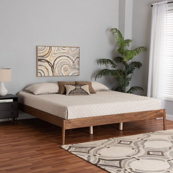 Baxton Studio Agatis MidCentury Modern Ash Walnut Finished Wood Queen Size Bed Frame - 223-12887-ZORO