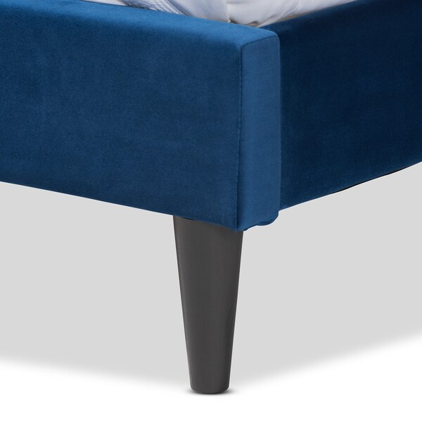 Baxton Studio Joanna Modern  Contemporay Velvet Upholstered and Dark Brown Finished Wood Platform BedQueenNavy - 215-12368-ZORO