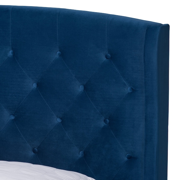 Baxton Studio Joanna Modern  Contemporay Velvet Upholstered and Dark Brown Finished Wood Platform BedQueenNavy - 215-12368-ZORO