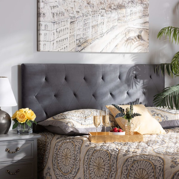 Baxton Studio Felix ModernGrey Velvet Upholstered Headboard-Queen - 198-12411-ZORO