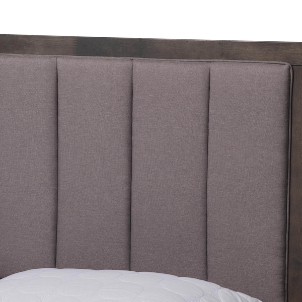 Baxton Studio Natasha Grey Upholstered and Oak Wood Queen Size Platform Canopy Bed - 167-10720