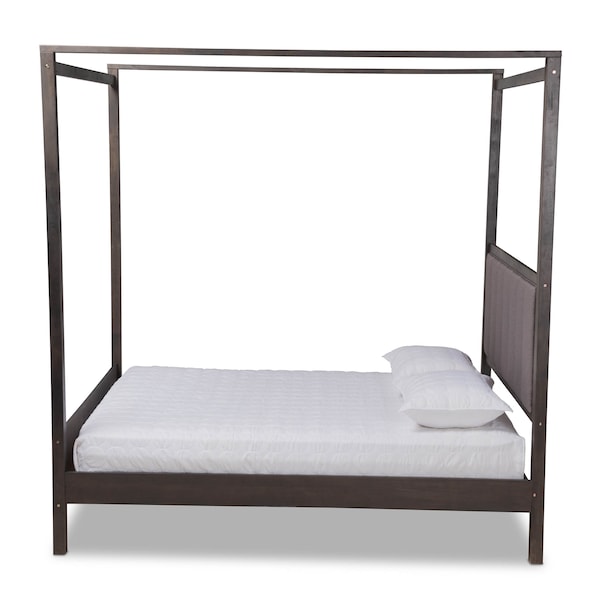 Baxton Studio Natasha Grey Upholstered and Oak Wood Queen Size Platform Canopy Bed - 167-10720