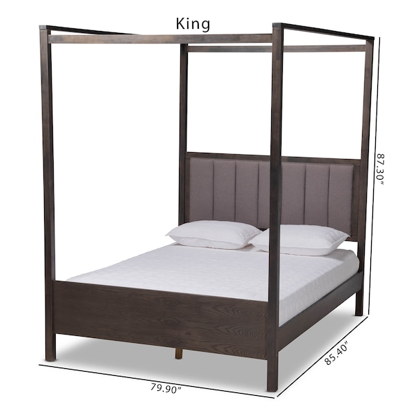 Baxton Studio Natasha Grey Upholstered and Oak Wood Queen Size Platform Canopy Bed - 167-10720