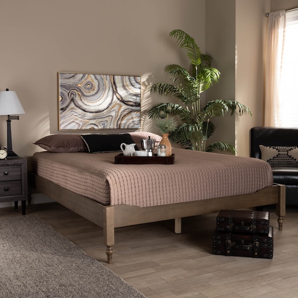 Baxton Studio Laure Weathered Grey Oak Finished Wood Full Size Platform Bed Frame - 161-10202