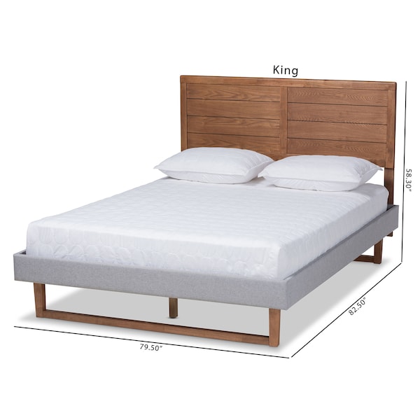 Baxton Studio Claudia Grey Upholstered and Walnut Wood Full Size Platform Bed - 164-9416-9425