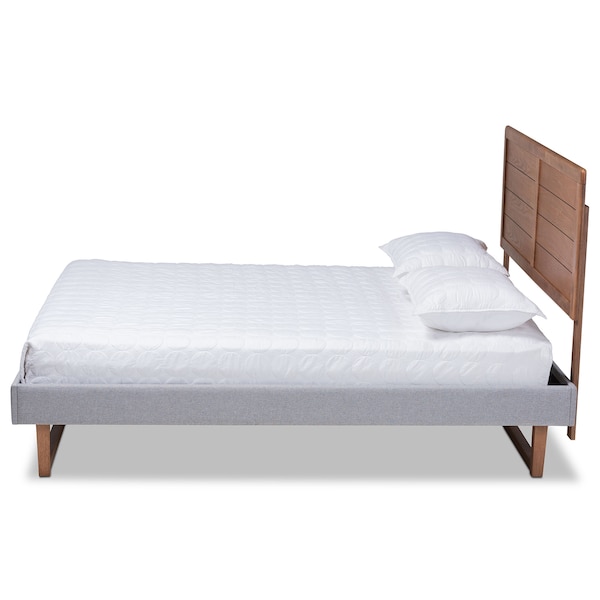 Baxton Studio Claudia Grey Upholstered and Walnut Wood Full Size Platform Bed - 164-9416-9425