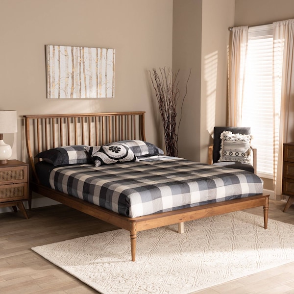 Baxton Studio Abel Traditional Transitional Walnut Brown Finished Wood Platform Bed-Queen - 192-11499-ZORO