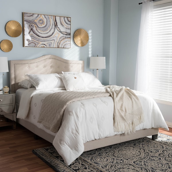 Baxton Studio Emerson Modern Light Beige Upholstered King Size Bed - 136-7444