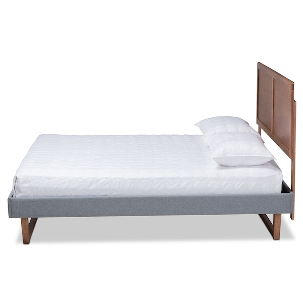 Baxton Studio Allegra Grey Upholstered and Walnut Wood Full Size Platform Bed - 164-9413-9419