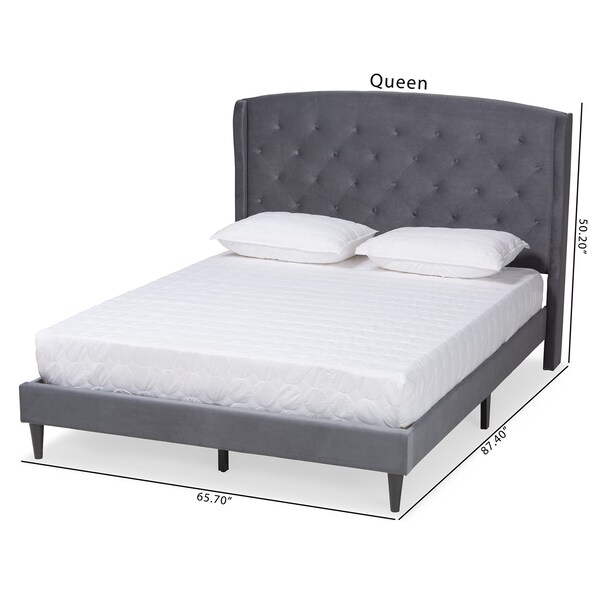 Baxton Studio Joanna Modern  Contemporay Grey Velvet Upholstered and Dark Brown Finished Wood Platform Bed King - 215-12369-ZORO
