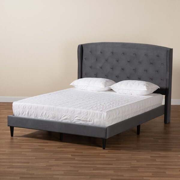Baxton Studio Joanna Modern  Contemporay Grey Velvet Upholstered and Dark Brown Finished Wood Platform Bed King - 215-12369-ZORO
