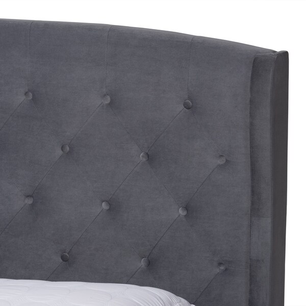Baxton Studio Joanna Modern  Contemporay Grey Velvet Upholstered and Dark Brown Finished Wood Platform Bed King - 215-12369-ZORO