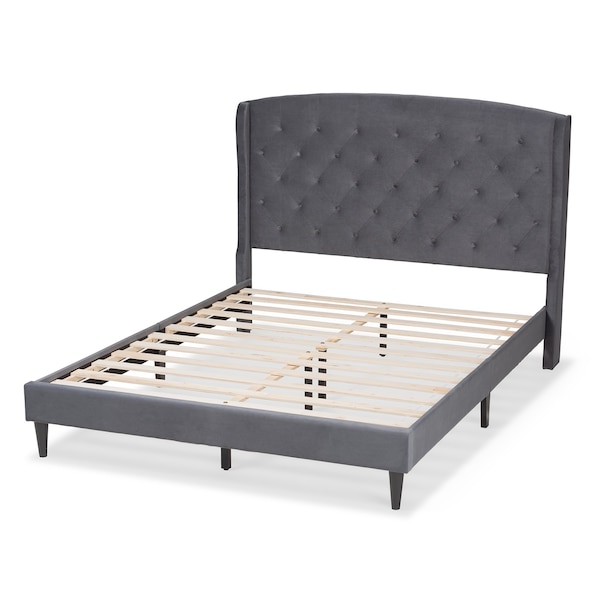 Baxton Studio Joanna Modern  Contemporay Grey Velvet Upholstered and Dark Brown Finished Wood Platform Bed King - 215-12369-ZORO